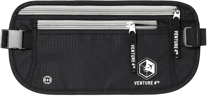 VENTURE 4TH Travel Money Belt - Slim Passport Holder RFID Blocking Travel Pouch to Protect Cash, Credit Cards and Travel Documents