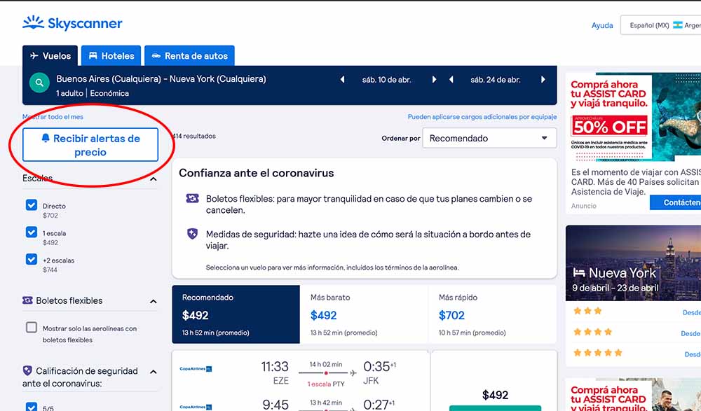 Cómo usar Skyscanner: alertas de precios